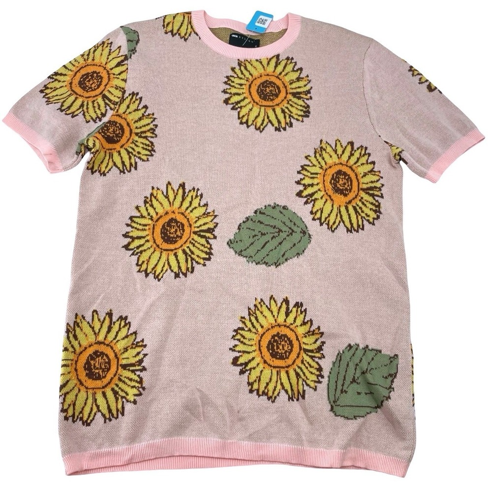 ASOS DESIGN Men's Sweater Short Sleeve Sunflower Pink Knit Extra Small